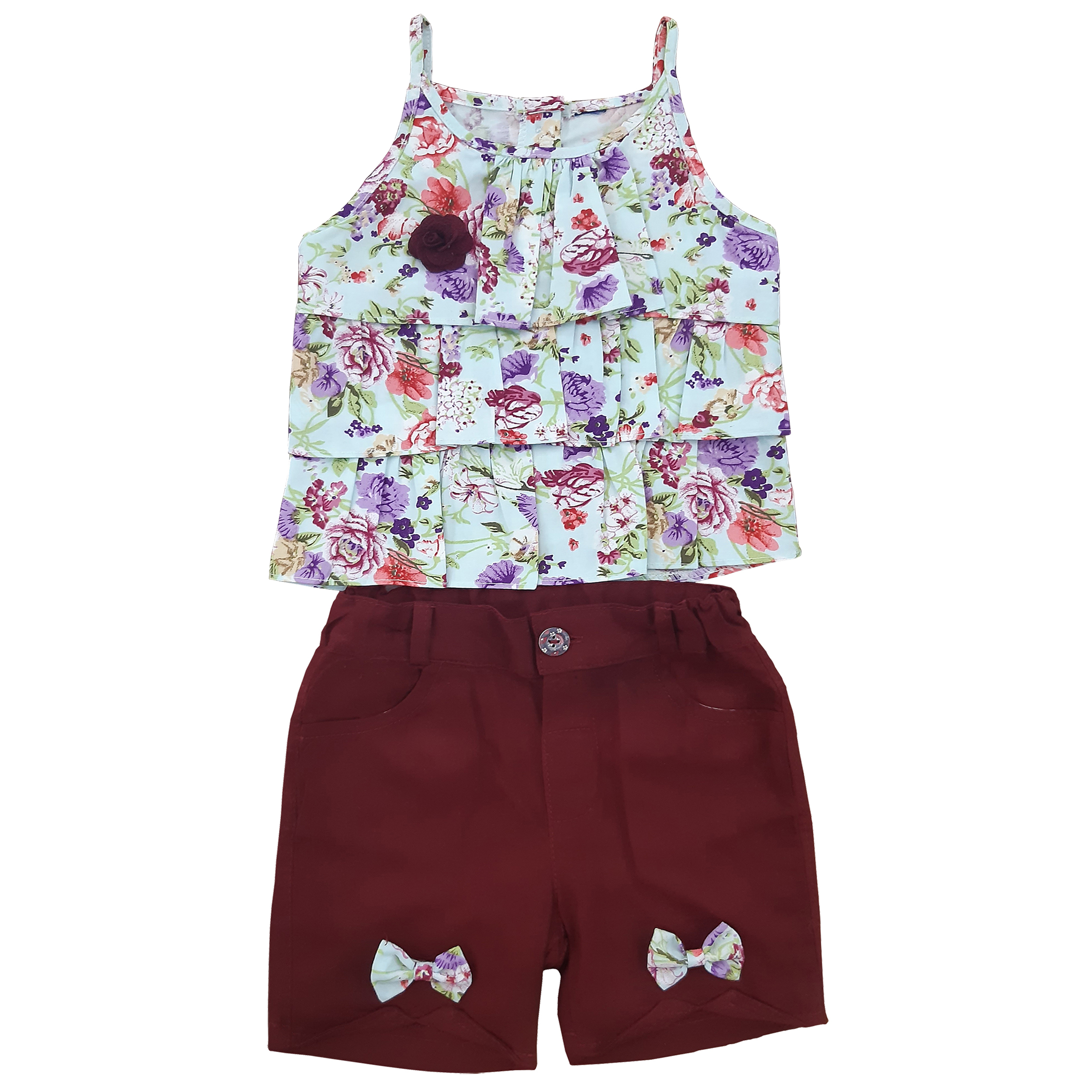 ست تاپ و شلوارک نوزادی دخترانه مدل بهار کد p1022