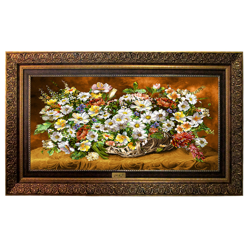 تابلو فرش ماشینی نقش نگار رضوی طرح گل کد 2109CB