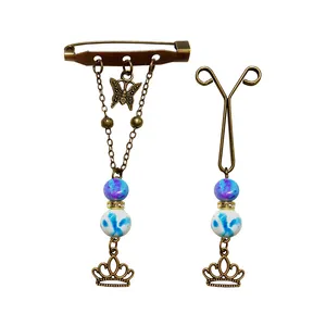 ست سنجاق سینه و گیره روسری طرح پروانه کد PM451