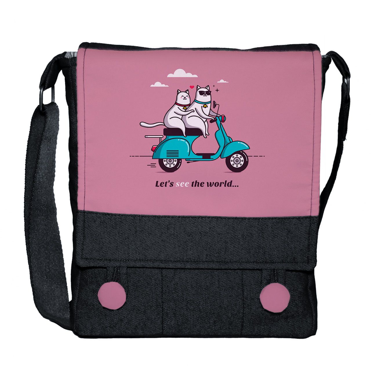 کیف دوشی دخترانه چی چاپ طرح گربه موتورسوار کد Vespa 65642 -  - 1