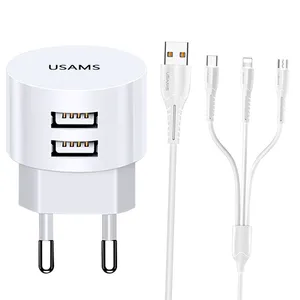 شارژر دیواری یوسمز مدل USM به همراه کابل تبدیل microUSB / Lightning / USB-C