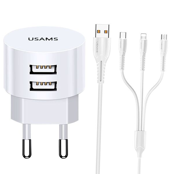 شارژر دیواری یوسمز مدل USM به همراه کابل تبدیل microUSB / Lightning / USB-C