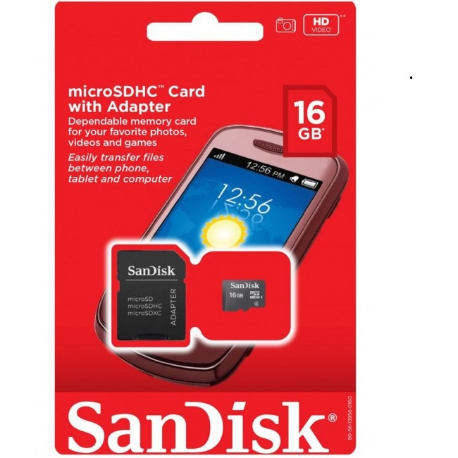 کارت حافظه microSDHC سن دیسک مدل MSD16 کلاس 4 استاندارد UHS-I سرعت 4MBps ظرفیت 16 گیگابایت به همراه آداپتور SD