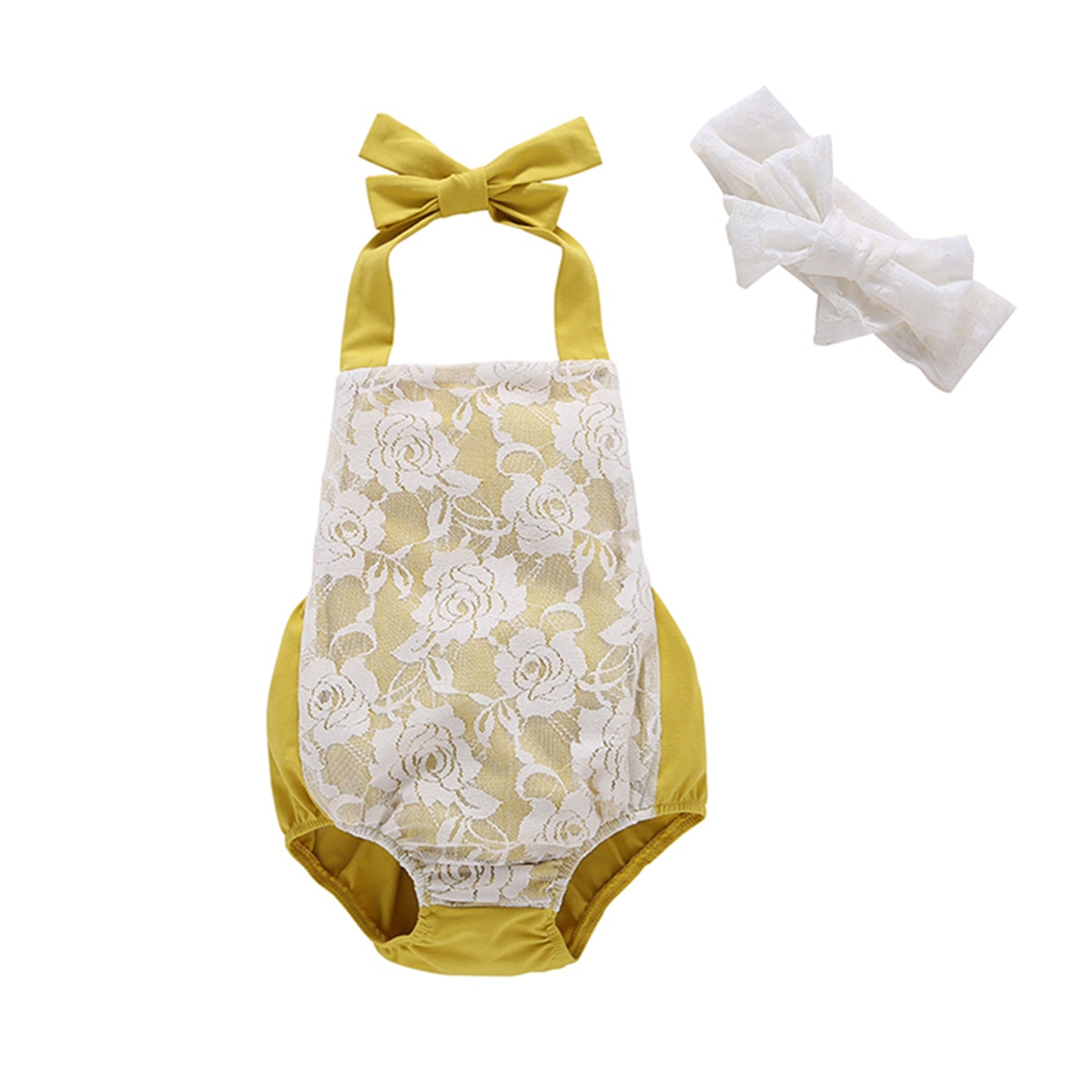 ست بادی و هدبند نوزادی دخترانه طرح رز کد M192