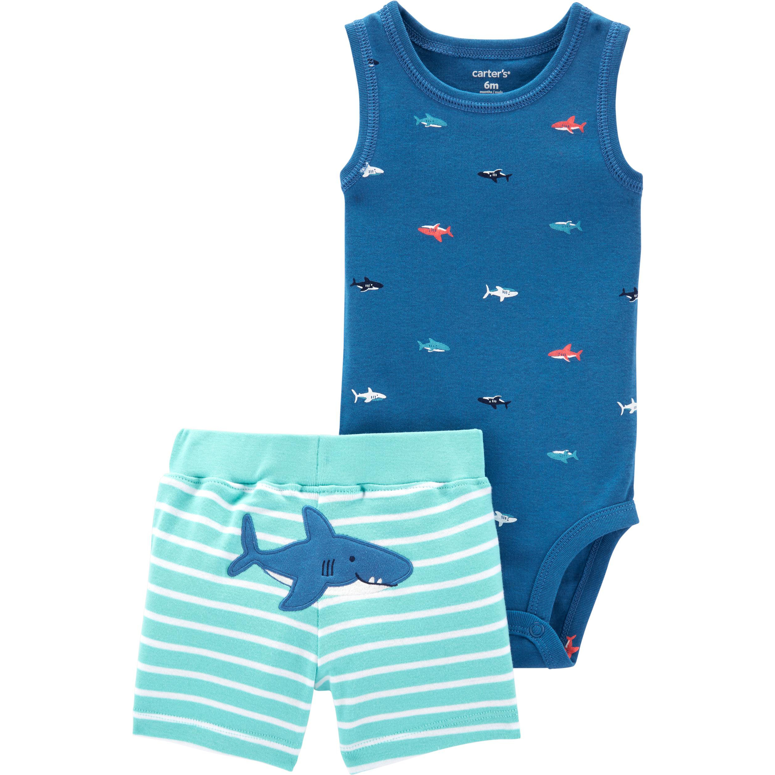 ست بادی و شلوارک نوزادی پسرانه کارترز طرح کوسه کد M191