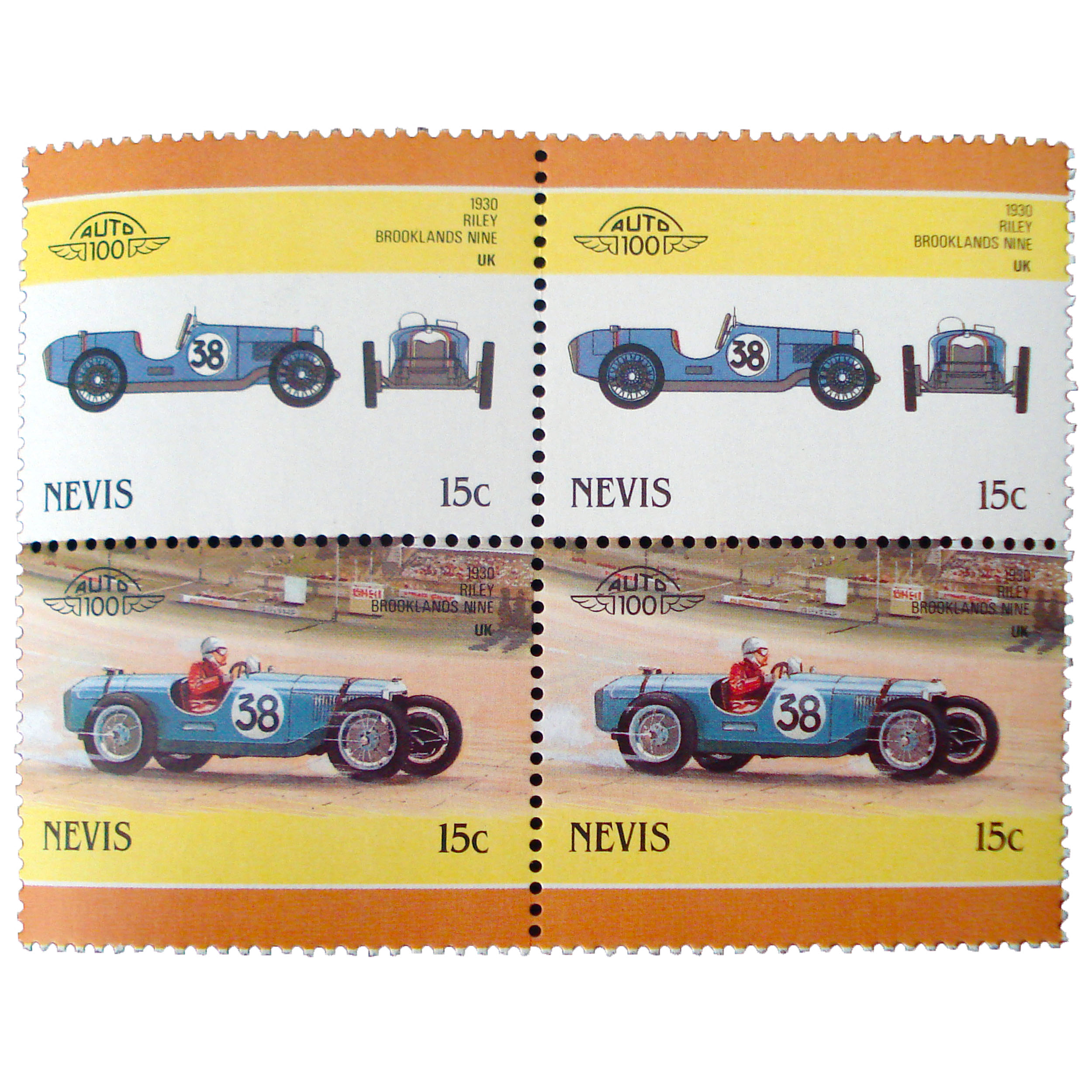 تمبر یادگاری طرح اتومبیل مدل BROOKLANDS NINE 1930 کد 02 مجموعه 4 عددی
