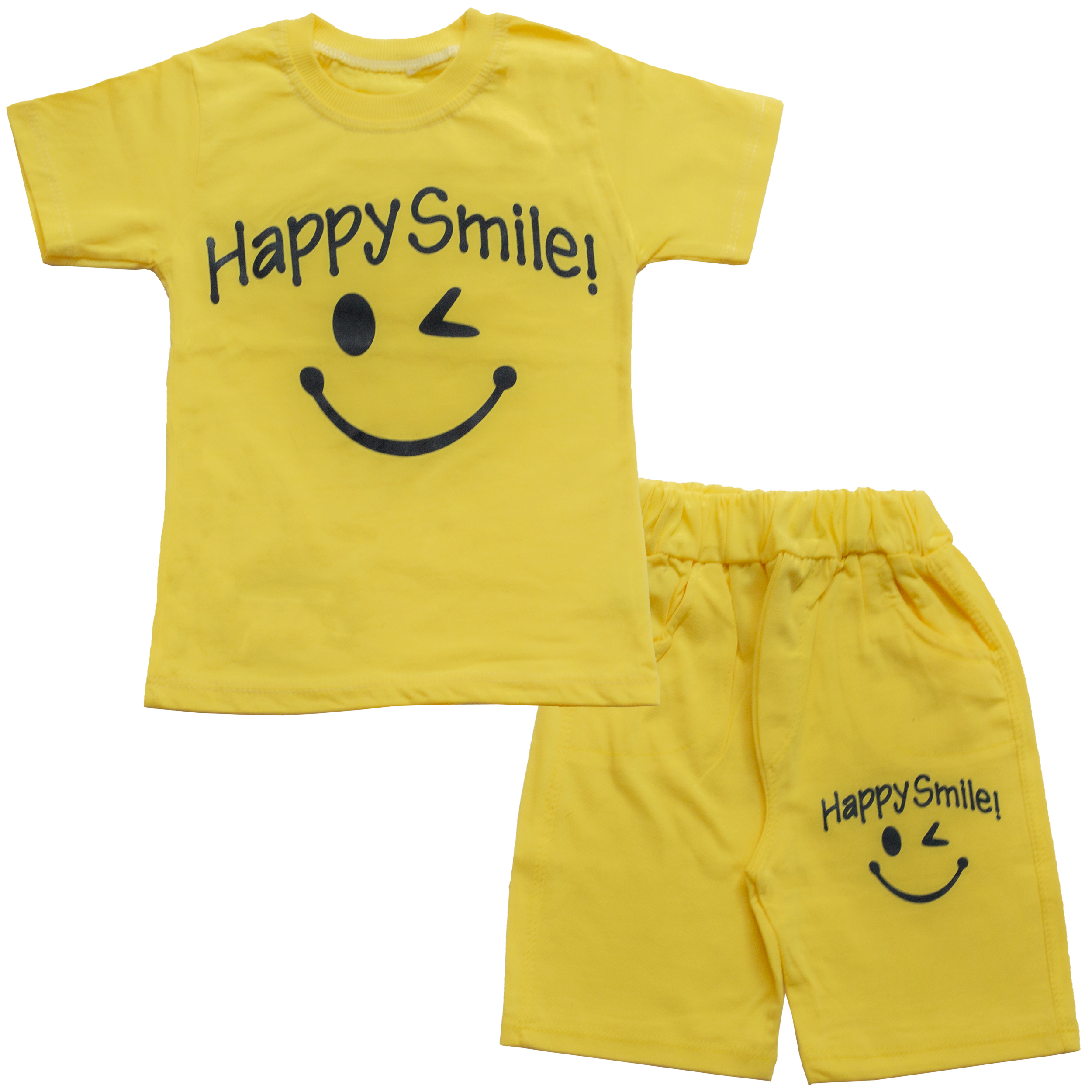 ست تیشرت و شلوارک پسرانه طرح happy smile کد 1