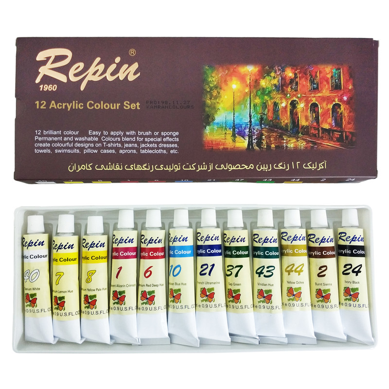 رنگ اکریلیک رپین مدل 1960 حجم 22 میلی‌لیتر بسته 12 عددی