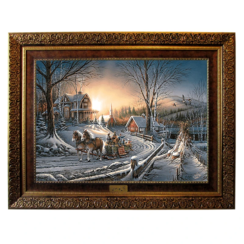 تابلو فرش ماشینی نقش نگار رضوی طرح شب برفی کد 742C