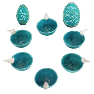 مجموعه ظروف هفت سین 8 تکه سفالی طرح پرنده کد E007