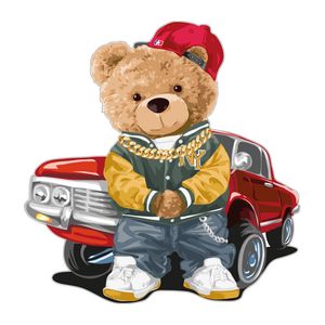 استیکر دیواری کودک گراسیپا مدل تدی و ماشین HP01