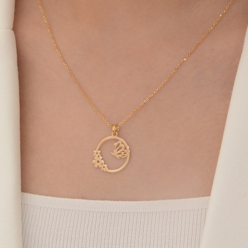 آویز گردنبند طلا 18 عیار زنانه طلای مستجابی مدل گل و پروانه کد 67