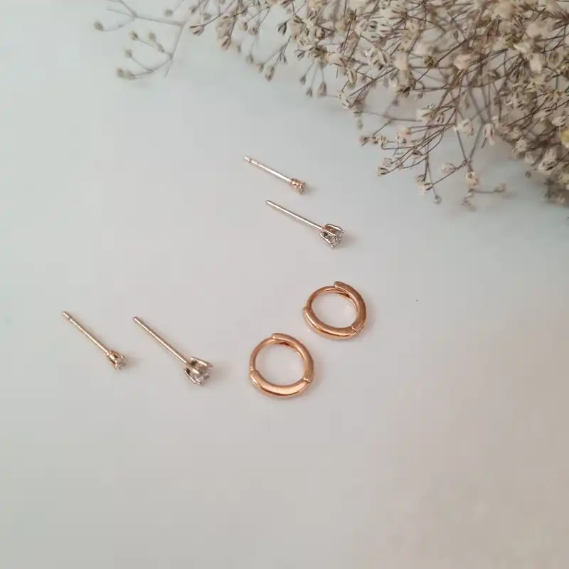 گوشواره زنانه ژوپینگ مدل نگینی و حلقه ای مجموعه سه عددی