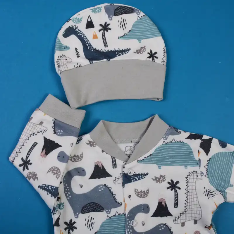 ست سرهمی و کلاه نوزادی مدل دایناسور کد 441