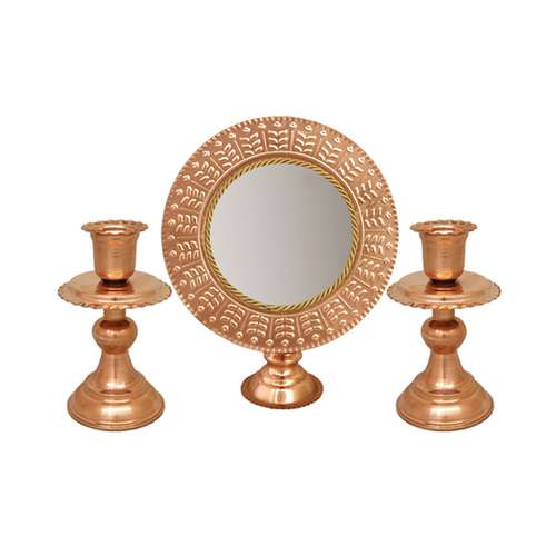 آینه و شمعدان مسی کد ZH223.5 مدل پایه دار