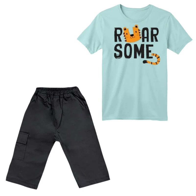 ست تی‌شرت آستین کوتاه و شلوارک پسرانه مدل ببر کد ۲۳