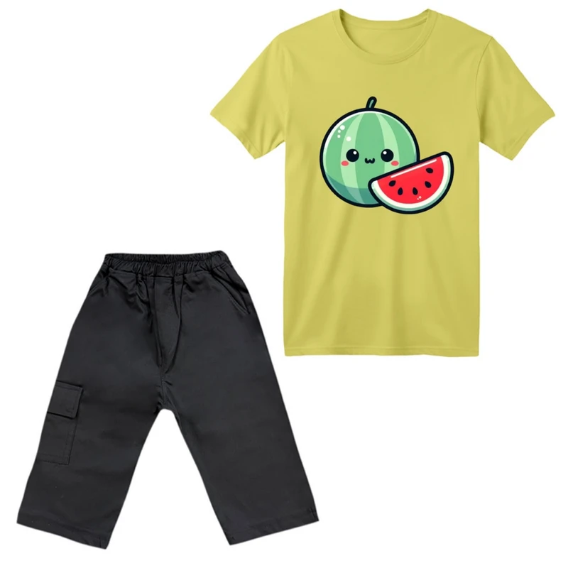 ست تی‌شرت آستین کوتاه و شلوارک پسرانه مدل هندوانه یلدایی کد 24