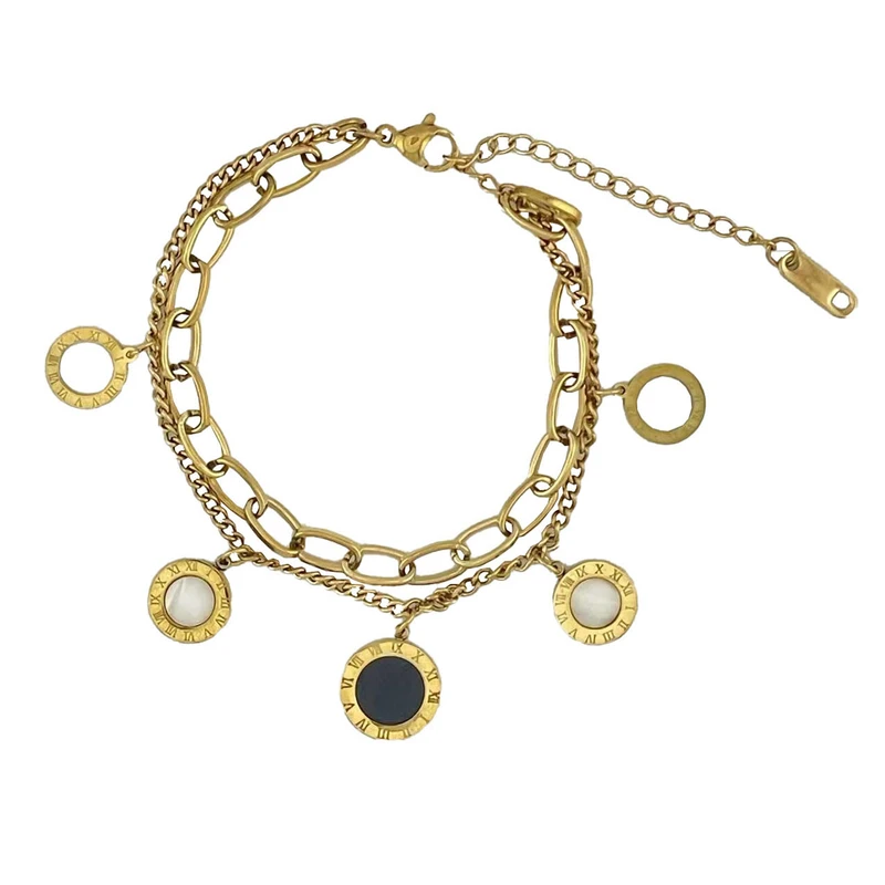 دستبند زنجیری زنانه مدل دو لاین آویزدار طرح سکه