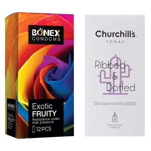 کاندوم چرچیلز مدل Do Each Other Good بسته 12 عددی به همراه کاندوم بونکس مدل Exotic Fruity بسته 12 عددی 