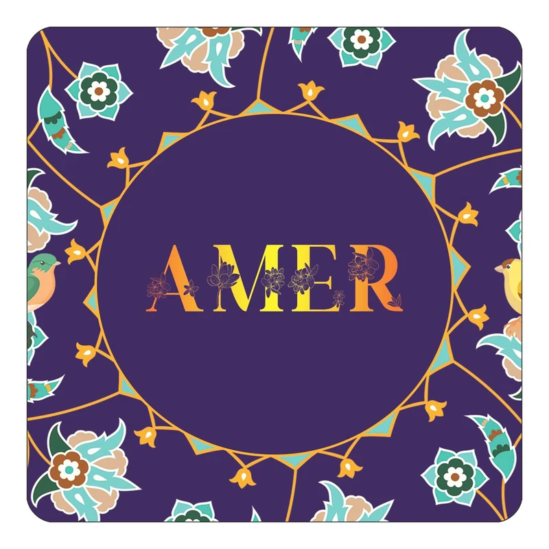 مگنت کاکتی طرح اسم عامر amer مدل گل و بلبل کد mg11084