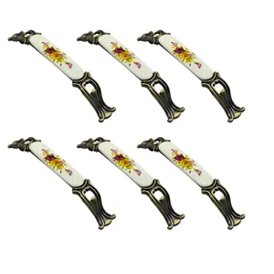 دستگیره کابینت طرح گل دار مجموعه 6 عددی