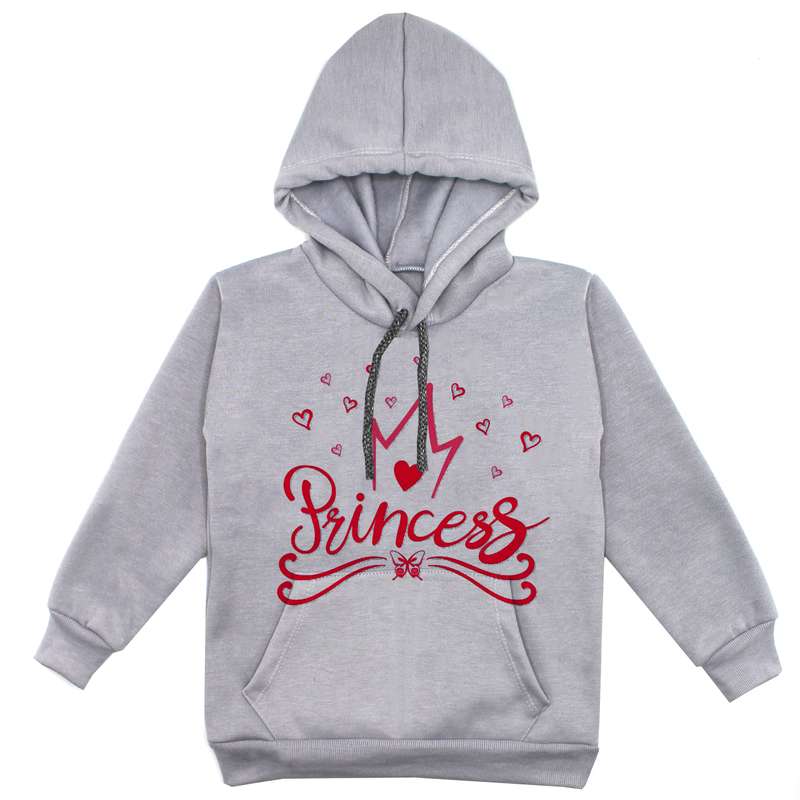 هودی دخترانه مدل پرنسس F59 رنگ طوسی