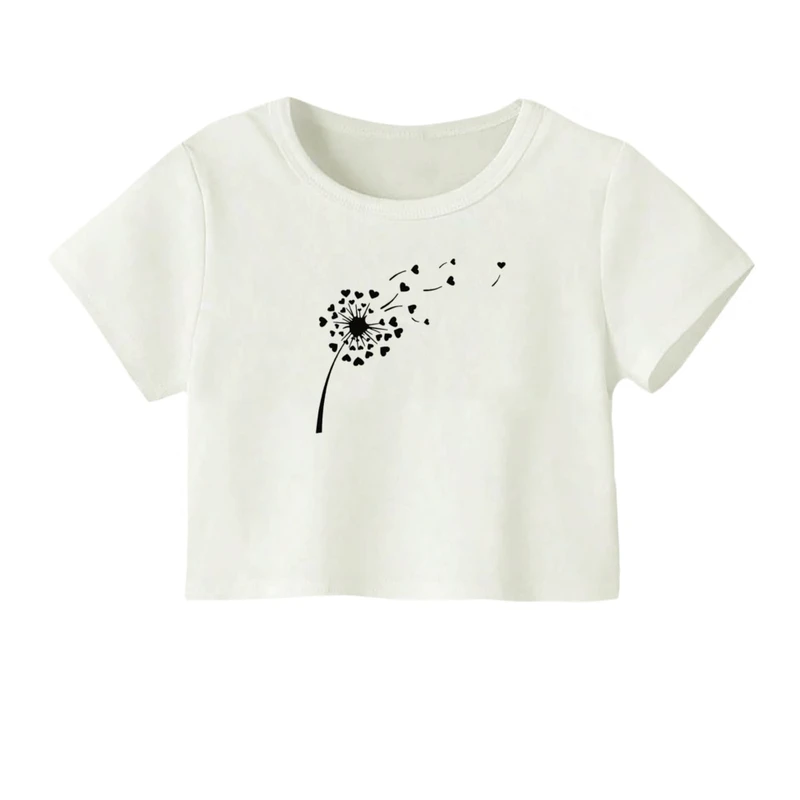 کراپ‌ تی‌شرت آستین کوتاه زنانه مدل قاصدک مینیمال کد 02