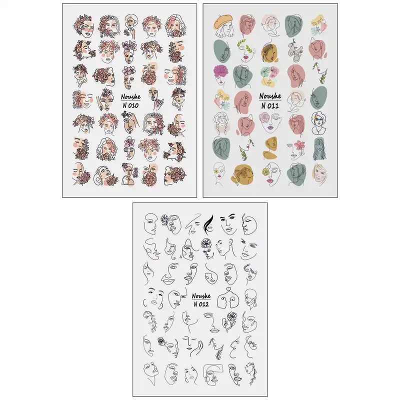 برچسب لنز ناخن مدل چهره کوبیسم کد N010-N011-N012 مجموعه 3 عددی