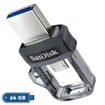 فلش مموری سن دیسک Ultra Dual Drive M3.0 ظرفیت 64 گیگابایت با دو رابط USB 3.2 تایپ A و تایپ C، طراحی چرخشی، بدنه فلزی، سرعت انتقال تا 150 مگابایت بر ثانیه، سازگار با کامپیوتر، گوشی موبایل، تبلت و تلویزیون