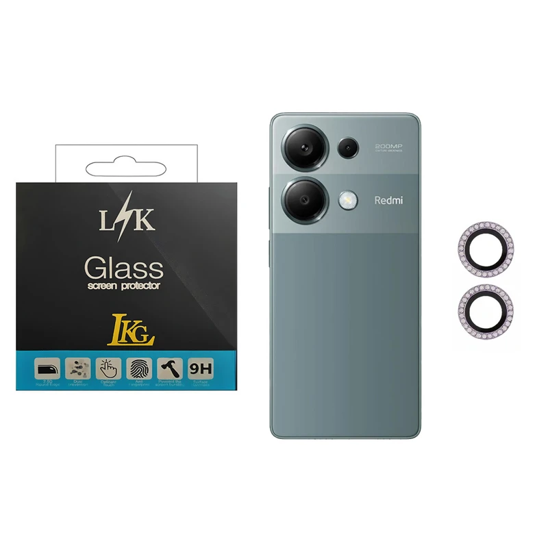 محافظ لنز دوربین ال کا جی مدل نگین دار مناسب برای گوشی موبایل شیائومی Redmi Note 13 Pro 4G