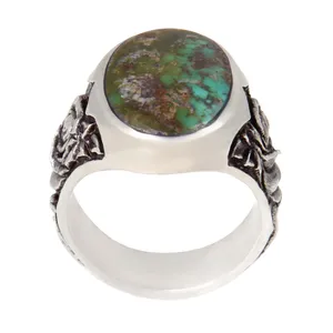 انگشتر نقره مردانه بازرگانی میلادی مدل سنگ فیروزه طبیعی نیشابور رکاب دست ساز سیاه قلم کد AM_2036