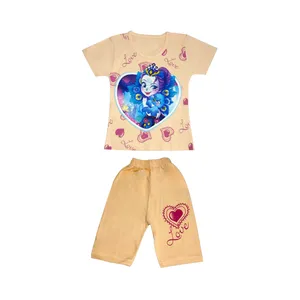 ست تی شرت آستین کوتاه و شلوارک دخترانه مدل چراغدار کد 1