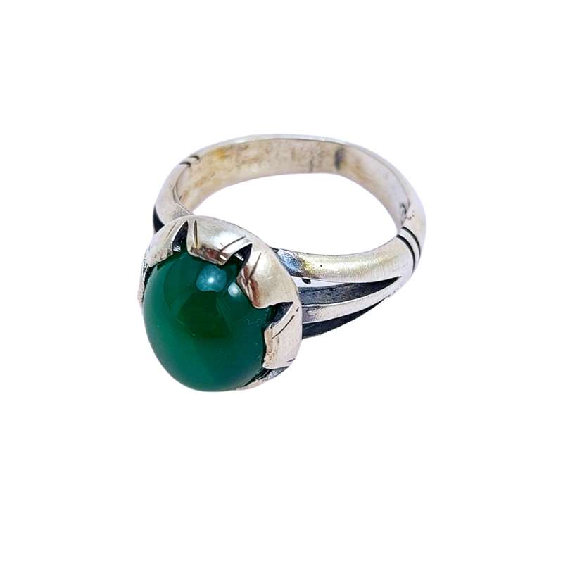 انگشتر نقره مردانه مدل عقیق سبز