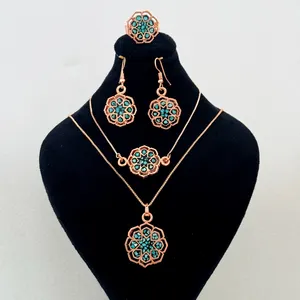 ست زیورآلات دست ساز زنانه مدل مسی فیروزه کوبی مدل 11