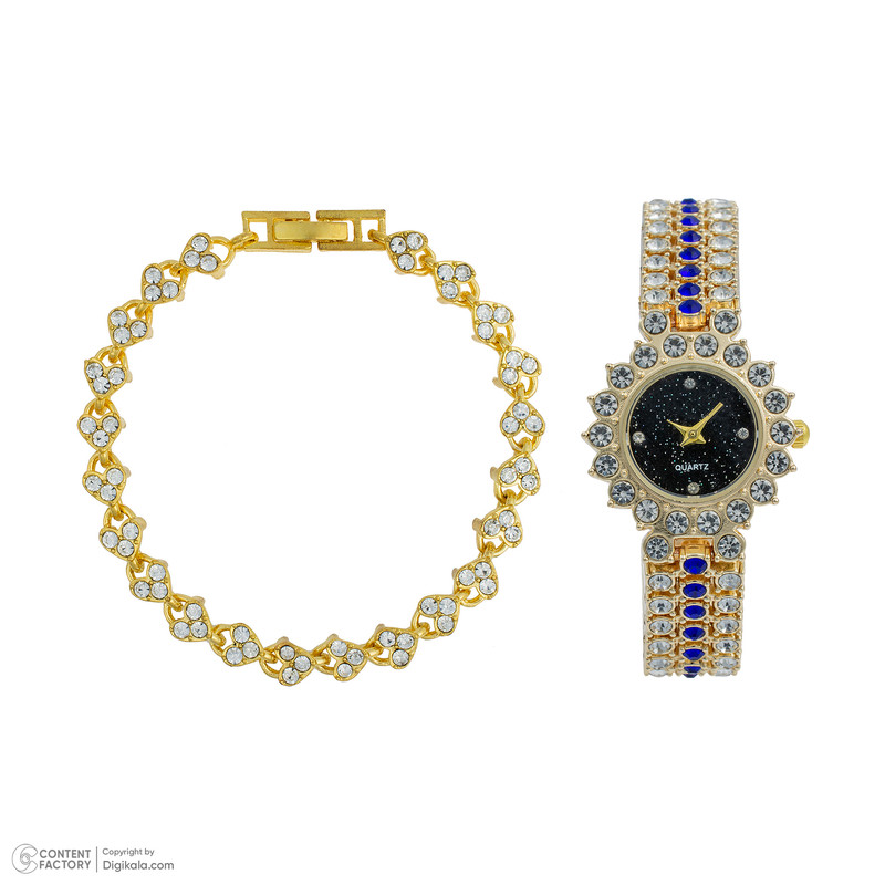 ست ساعت مچی عقربه ای و دستبند زنانه مدل B4
