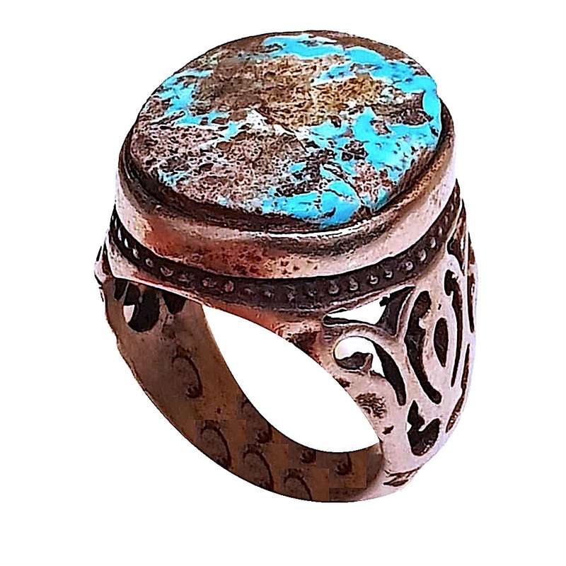 انگشتر نقره مردانه مدل فیروزه نیشابور ملیله FNRM1