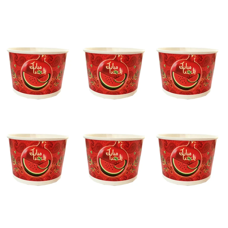 پیاله یکبار مصرف مدل ظرف انار خوری طرح یلدا مبارک بسته 6 عددی