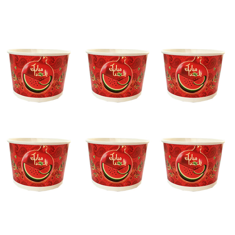 پیاله یکبار مصرف مدل ظرف انار خوری طرح یلدا مبارک بسته 6 عددی