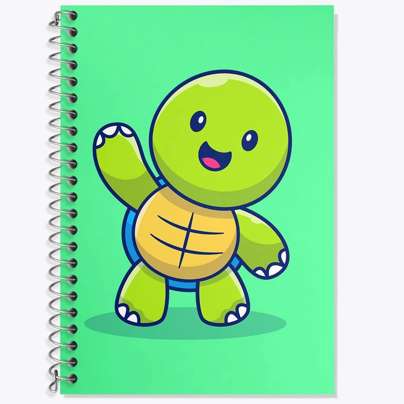 دفتر زبان 50 برگ خندالو مدل سه خط طرح حیوانات بامزه لاکپشت کد 29635