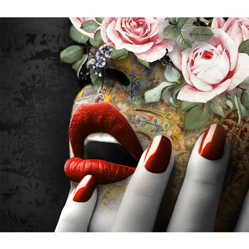 پوستر دیواری طرح صورت و گل و کاشی کد pb131