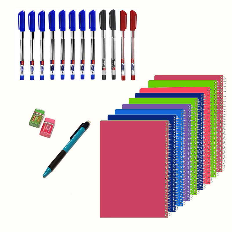 دفتر مشق مدل ساده کد 02 به همراه خودکار و مدادنوکی و پاک کن مجموعه 24 عددی