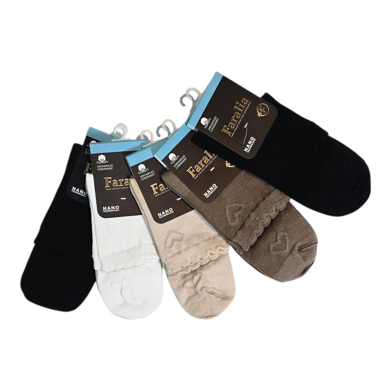 جوراب ساق کوتاه زنانه مدل قلب لبه دار برجسته  بسته 5 عددی