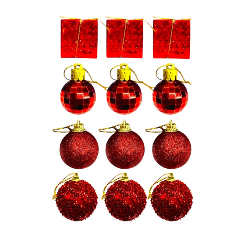 آویز تزیینی مدل گوی درخت کریسمس مجموعه 12 عددی