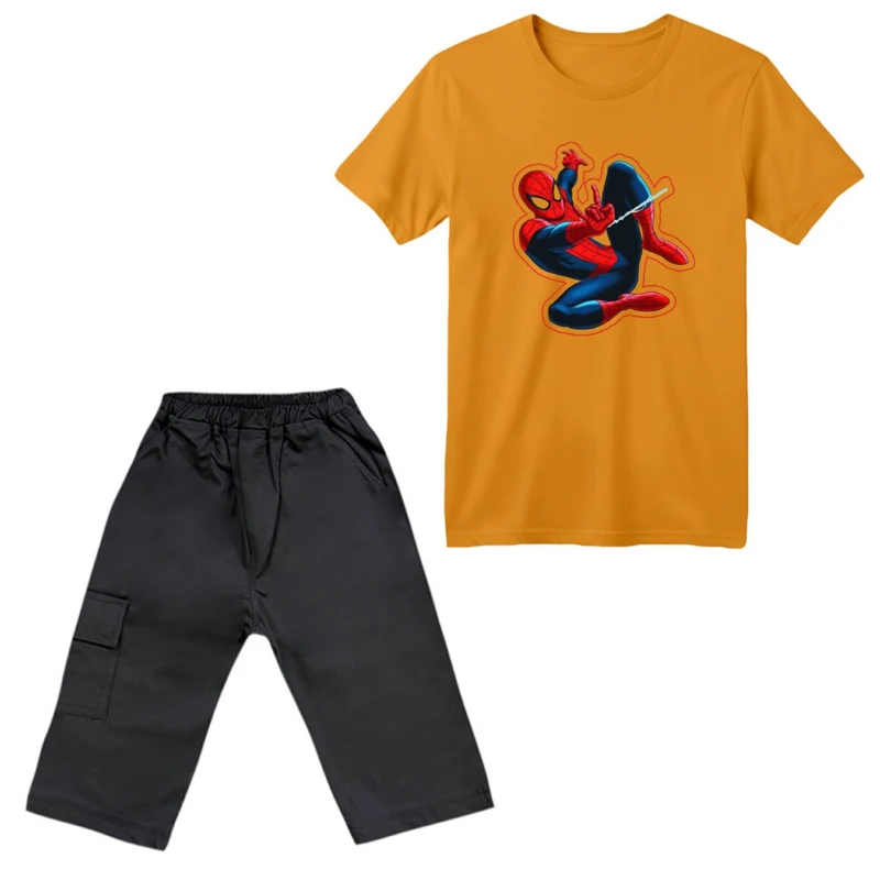 ست تی‌شرت آستین کوتاه و شلوارک پسرانه مدل مردعنکبوتی