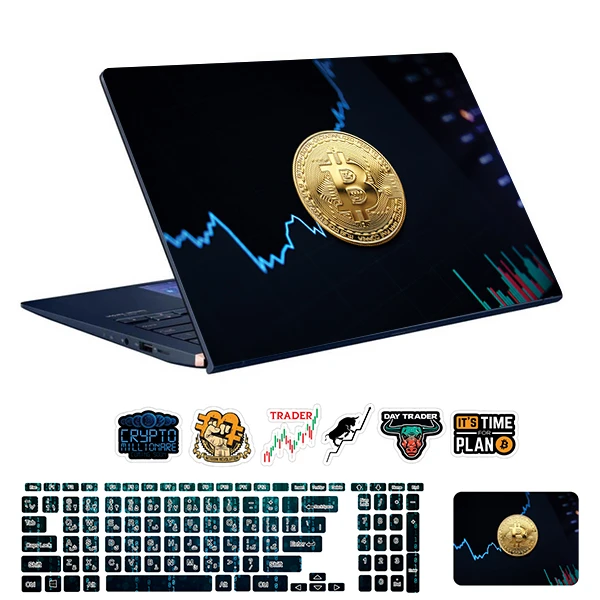 استیکر لپ تاپ توییجین و موییجین طرح Bitcoin کد 01 مناسب برای لپ تاپ 15.6 اینچ به همراه برچسب حروف فارسی کیبورد