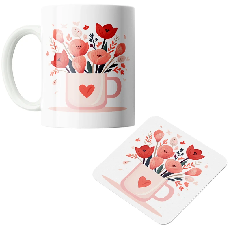 ماگ طرح گل کد DKC371 به همراه زیر لیوانی