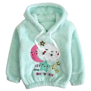 هودی دخترانه مدل تدی طرح ابر رنگ سبز
