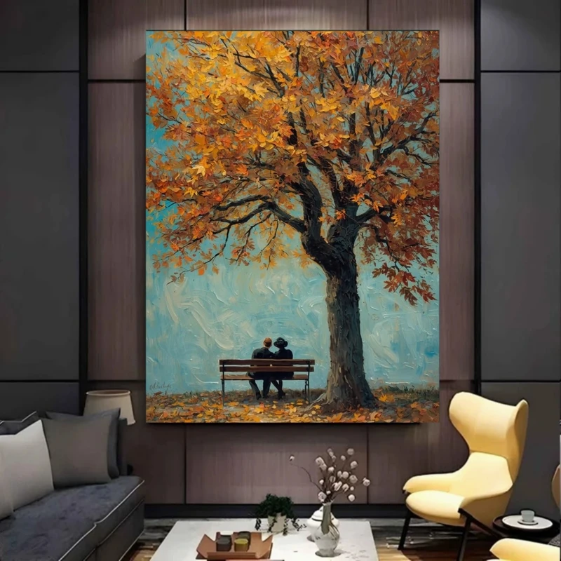 پوستر پارچه ای طرح مخمل  عاشقانه زوج مدل درخت پاییزی کد BK57862