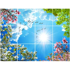 تایل سقفی آسمان مجازی طرح گلها و پرندگان کد ST 2351-12 سایز 60x60 سانتی متر مجموعه 12 عددی