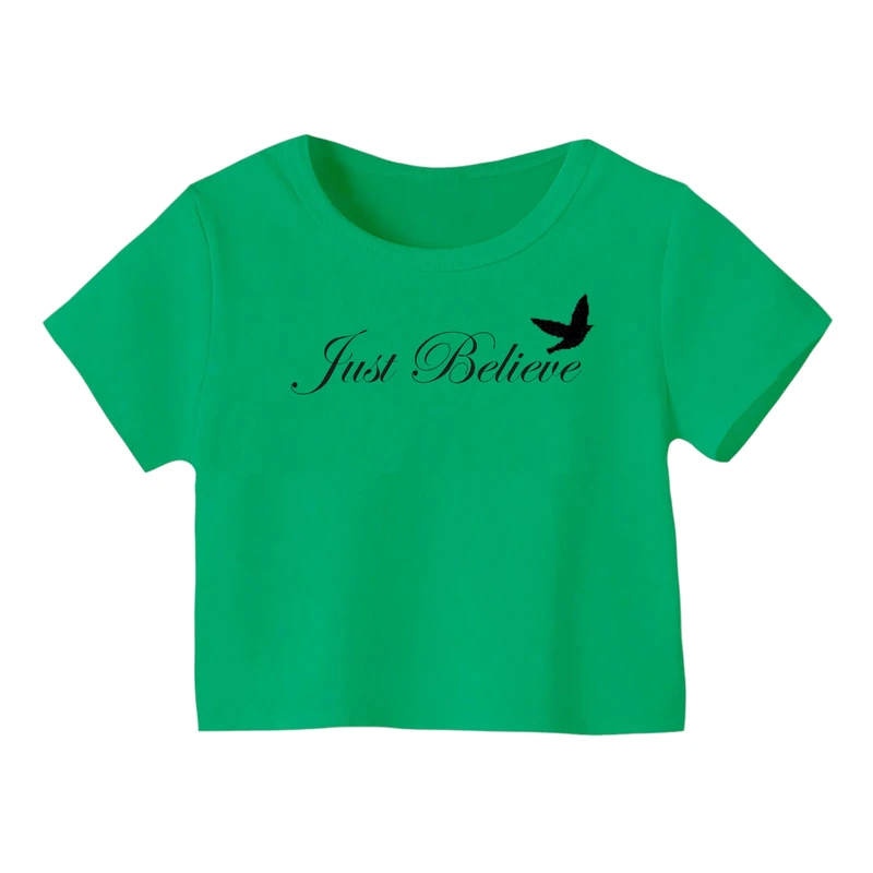 کراپ‌ تی‌شرت آستین کوتاه زنانه مدل باور کد ۱